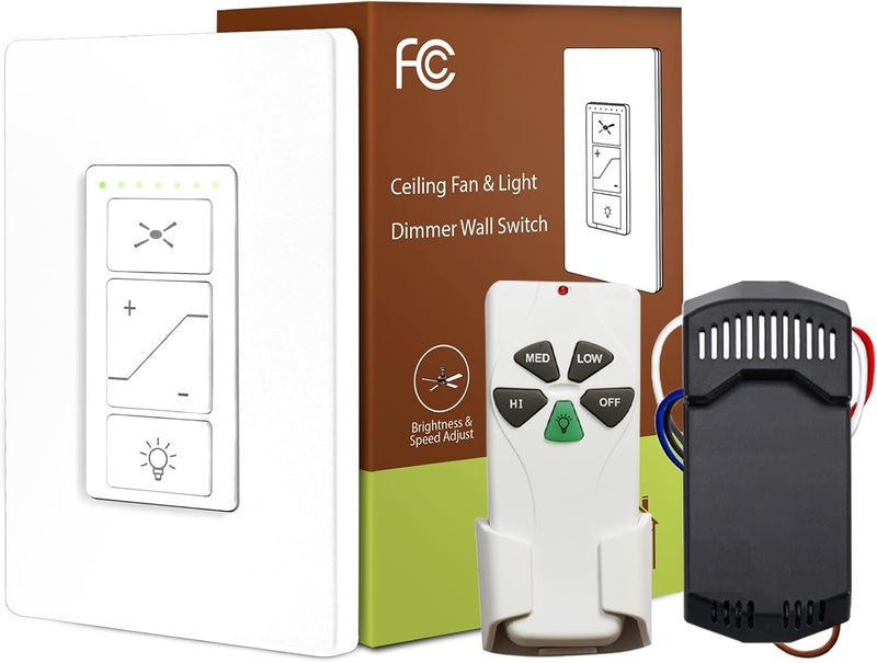 Humpptom Ceiling Fan Remote Control Kit, Universal Ceiling Fan Remote Control Kit and Dimmer Light Switch Combo, Ceiling Fan Wall Switch UC9050T, Compatible with Hunter Hampton Bay - Image 1